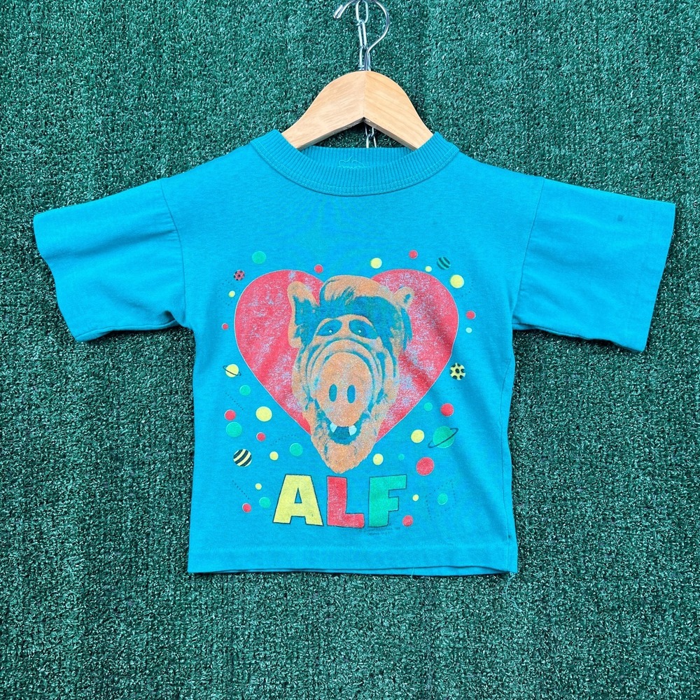 VTG ALF T-Shirt Kids Small Blue Heart Graphic Distressed TV Show Cartoon 80s